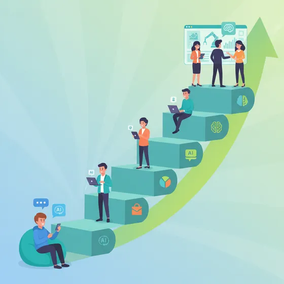 AI活用の5段階成熟度モデルを示すステップ図